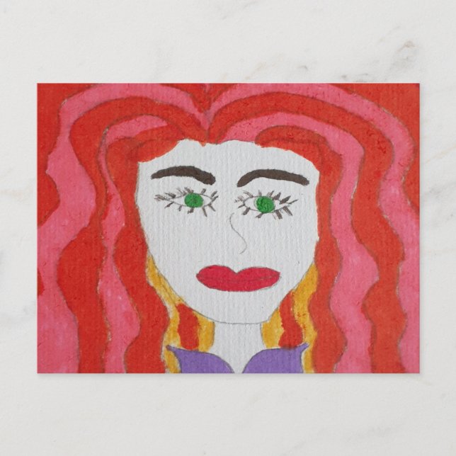 Postal Dibujo abstracto: cara de un Chica de Red Haired (Anverso)