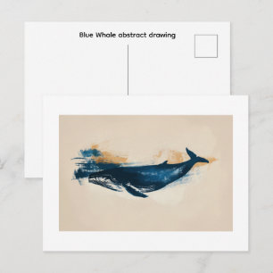 Postal Dibujo abstracto de ballena azul Pequeño