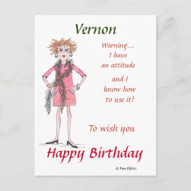 Postal Dibujo acuarela Mujer con actitud (Anverso)