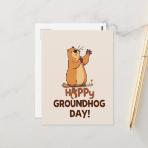 Postal Dibujo Adorable de Marmota Día Clásico de la Marmo