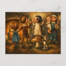 Dibujo al óleo de duendes navideños caprichosos y