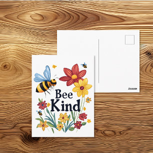 Postal Dibujo animado de abeja y flor Sé amable