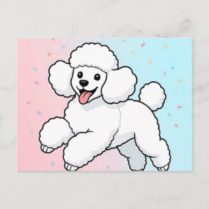 Postal Dibujo animado de caniche blanco feliz