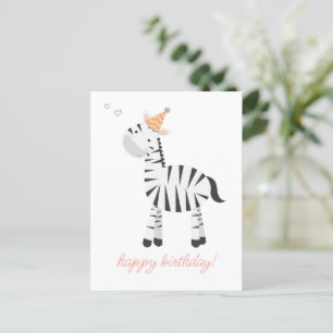 Postal Dibujo animado de cebra linda - Cumpleaños de niño