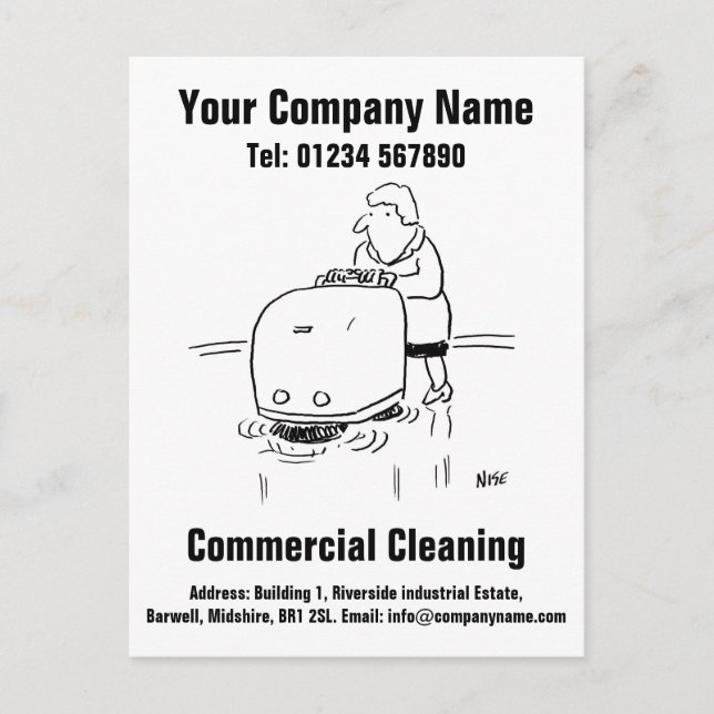 Postal Dibujo animado de limpieza comercial para personal (Anverso)