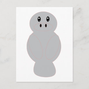Postal Dibujo animado de manatí gris lindo con contorno r