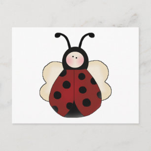 Postal dibujo animado de mariquita redonda linda tonta