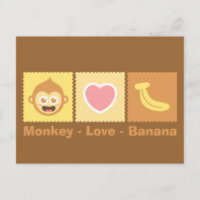 Dibujo animado de mono, amor y plátano