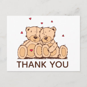 Postal Dibujo animado de oso de peluche marrón gracias en