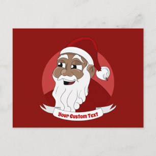 Postal Dibujo animado de Papá Noel negro sonriente