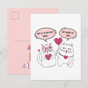 Postal Dibujo animado de pareja de gatos sarcásticos para
