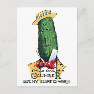 Postal Dibujo animado de pepino con mensaje de amor, dive