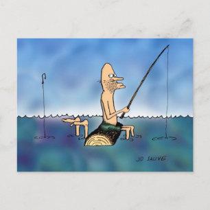 Postal Dibujo Animado de Pesca de Día Extraño