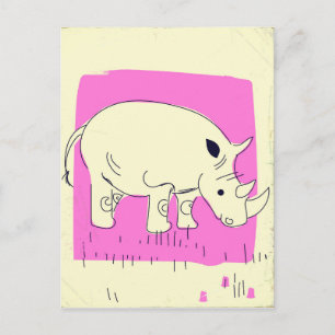 Postal Dibujo animado de rinoceronte estilo vintage