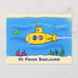 Postal Dibujo animado de submarino feliz