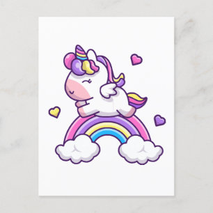 Postal Dibujo Animado de Unicornio Lindo con Arcoíris