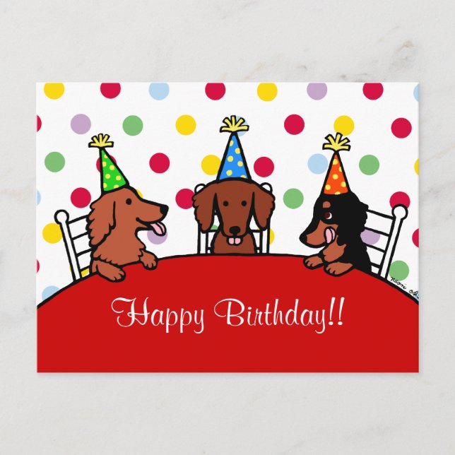 Postal Dibujo animado del cumpleaños del Dachshund (Anverso)