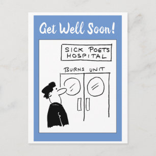Postal Dibujo animado del hospital del poeta divertido