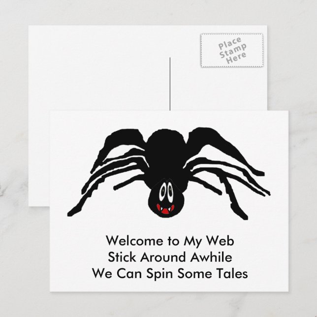 Postal Dibujo Animado Divertido Araña Negra Halloween Viu (Anverso / Reverso)