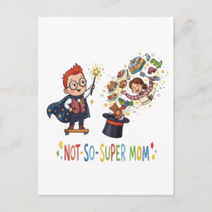 Postal Dibujo animado divertido de magia de mamá no tan s