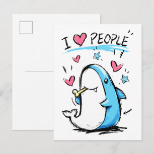 Postal Dibujo Animado Divertido de Tiburón que Ama a la G