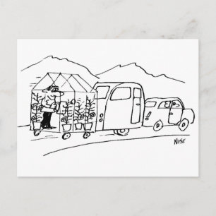 Postal Dibujo animado divertido de un coche remolcando un
