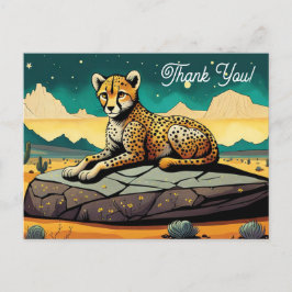 Postal Dibujo Animado Leopardo Salvaje en el Desierto Gra