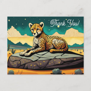 Postal Dibujo Animado Leopardo Salvaje en el Desierto Gra