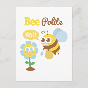 Postal Dibujo animado: linda abeja recogiendo néctar de u