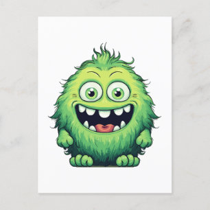 Postal Dibujo Animado Monstruo Verde Lindo Sonriendo
