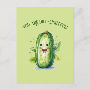 Postal Dibujo Animado Pepino Verde Adorable