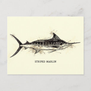 Postal Dibujo artístico de Ilustracion vintage de Marlin
