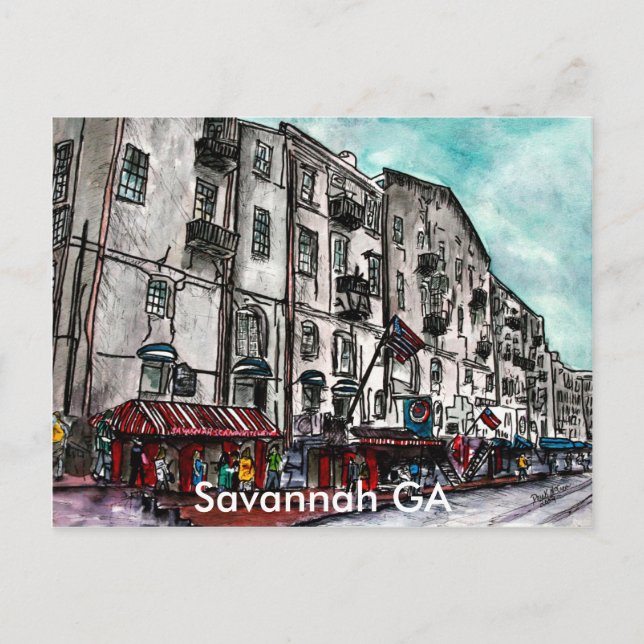 Postal Dibujo artístico de la calle Savannah Georgia Rive (Anverso)