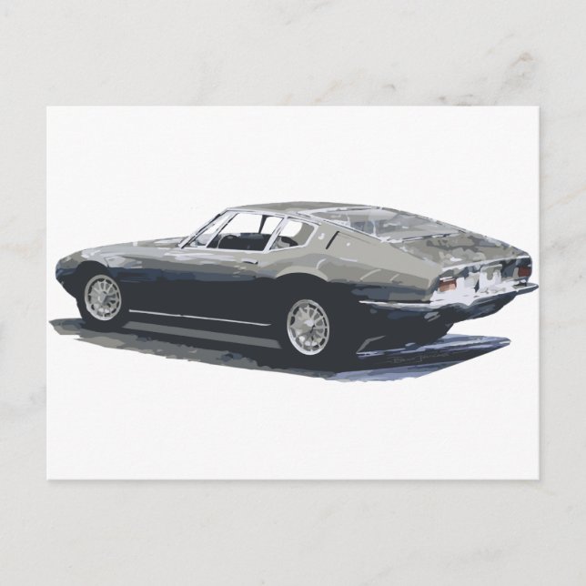 Postal Dibujo clásico de Maserati Ghibli (Anverso)