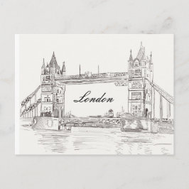 Postal Dibujo clásico de tinta negra en el puente de la T