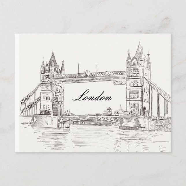 Postal Dibujo clásico de tinta negra en el puente de la T (Anverso)