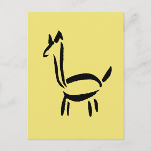 Postal Dibujo con Pincel Llama Alpaca Caballo Animal