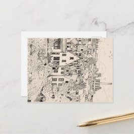 Postal Dibujo con pluma y tinta Leiden Holanda Meridional