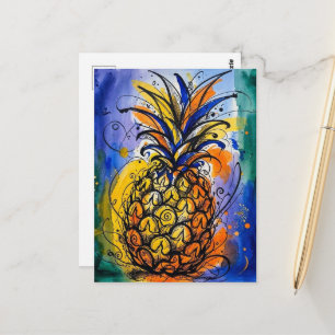 Postal Dibujo de Acuarela de Piña