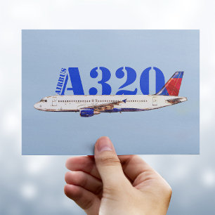 Postal Dibujo de acuarela del avión Airbus A320