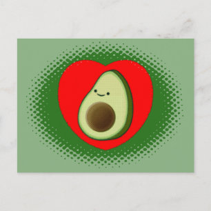 Postal Dibujo de aguacate lindo en corazón rojo verde