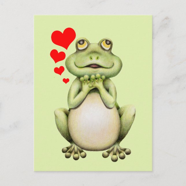 Postal Dibujo de amor de rana (Anverso)