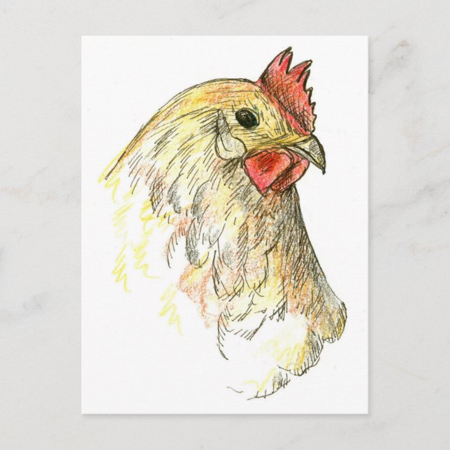 Postal Dibujo de animales de la granja de aves de pollo H (Anverso)