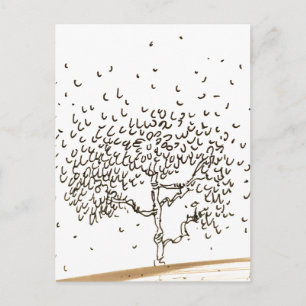Postal Dibujo de árbol de dibujos animados con hojas que 
