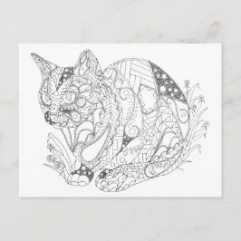 Postal Dibujo de arte abstracto de gato colorable para co