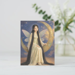 Postal dibujo de arte con lápices de colores de una chica