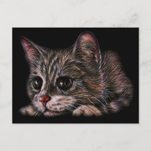 Postal Dibujo de arte de gatito lindo para amantes del ga