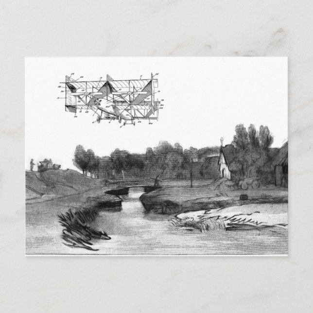 Postal Dibujo de arte de la máquina de volar de aviones d (Anverso)