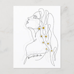 Postal Dibujo de arte de línea de mujer - Bloom donde est