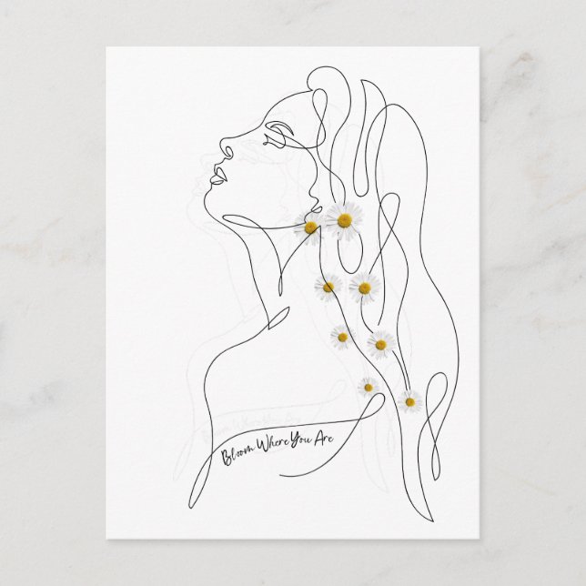 Postal Dibujo de arte de línea de mujer - Bloom donde est (Anverso)